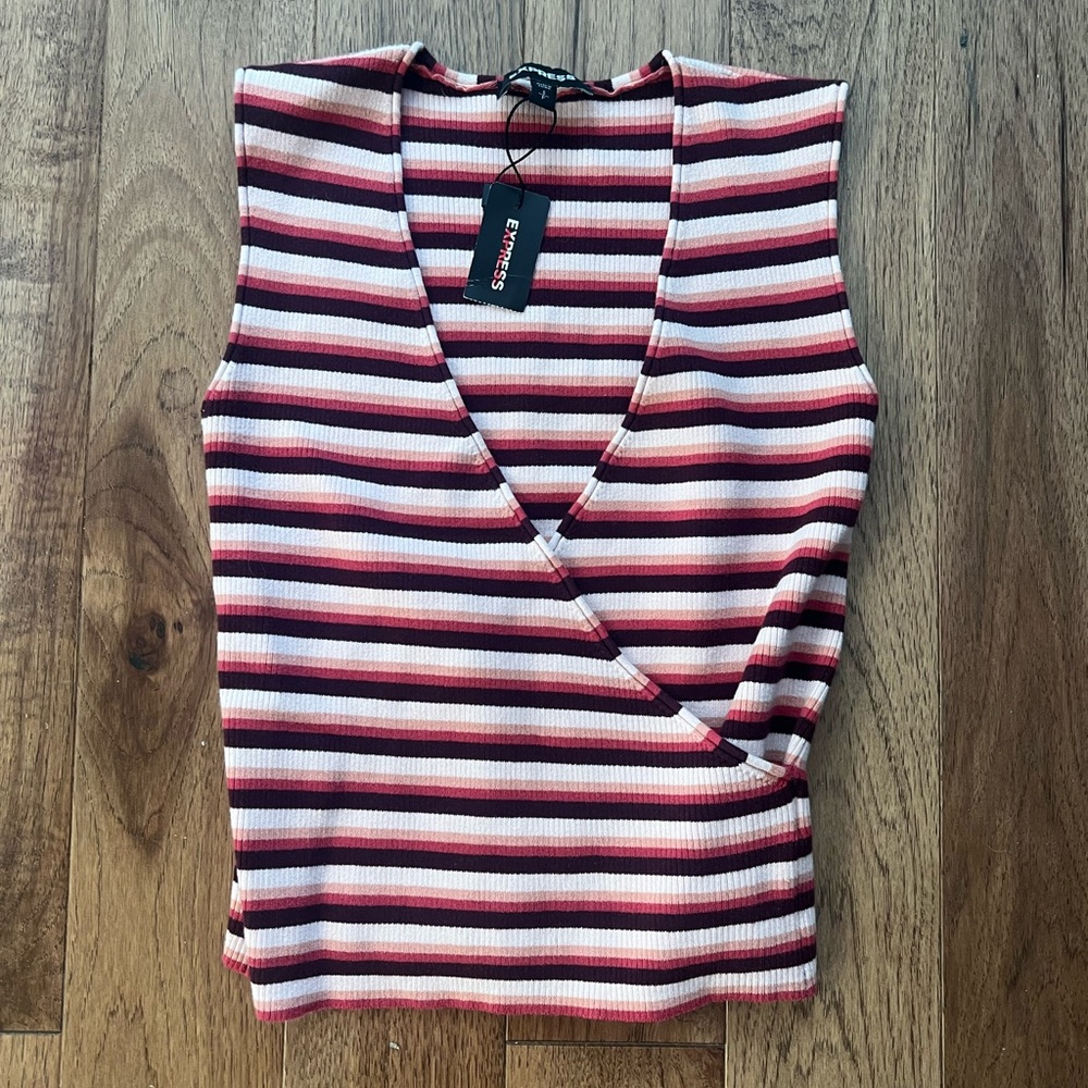 Express Striped V-Neck Top